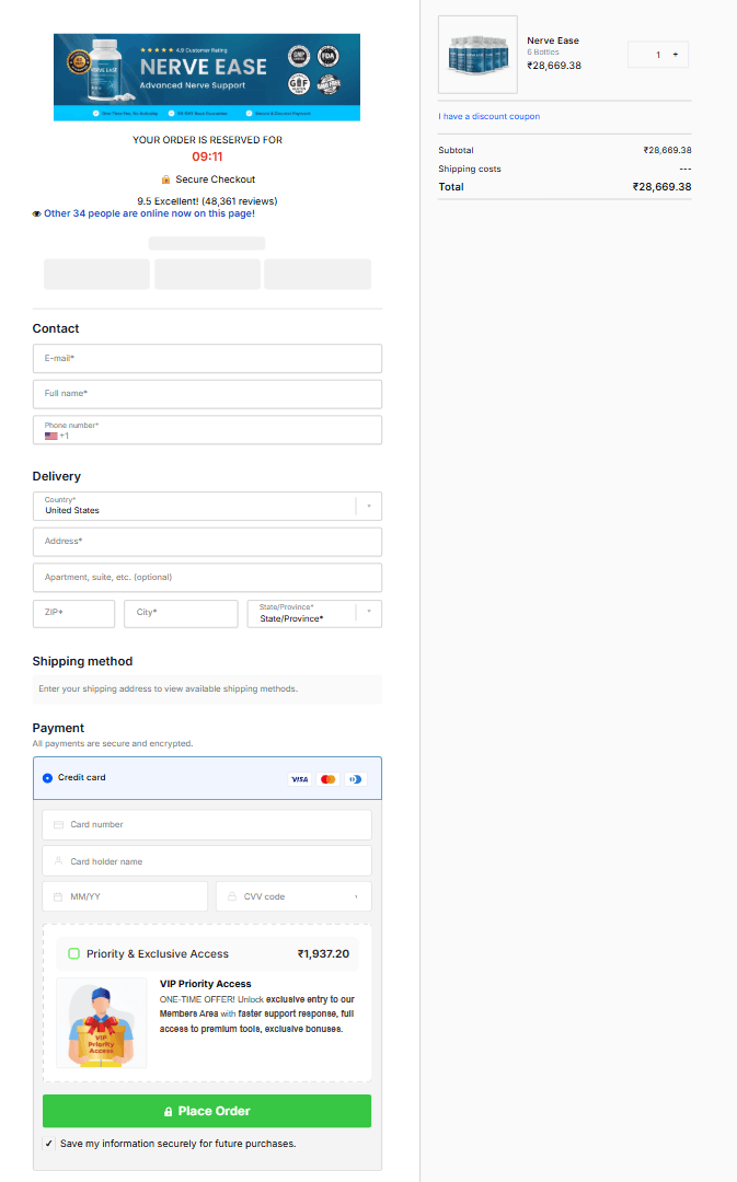 Nerve Ease order page